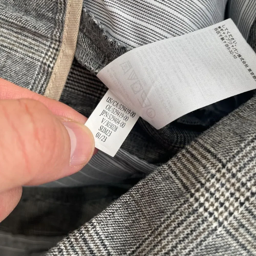 Banana Republic Plaid Grayson Pants Men 34x27‎ (Tag 33) Grey Slim Tapered Fit